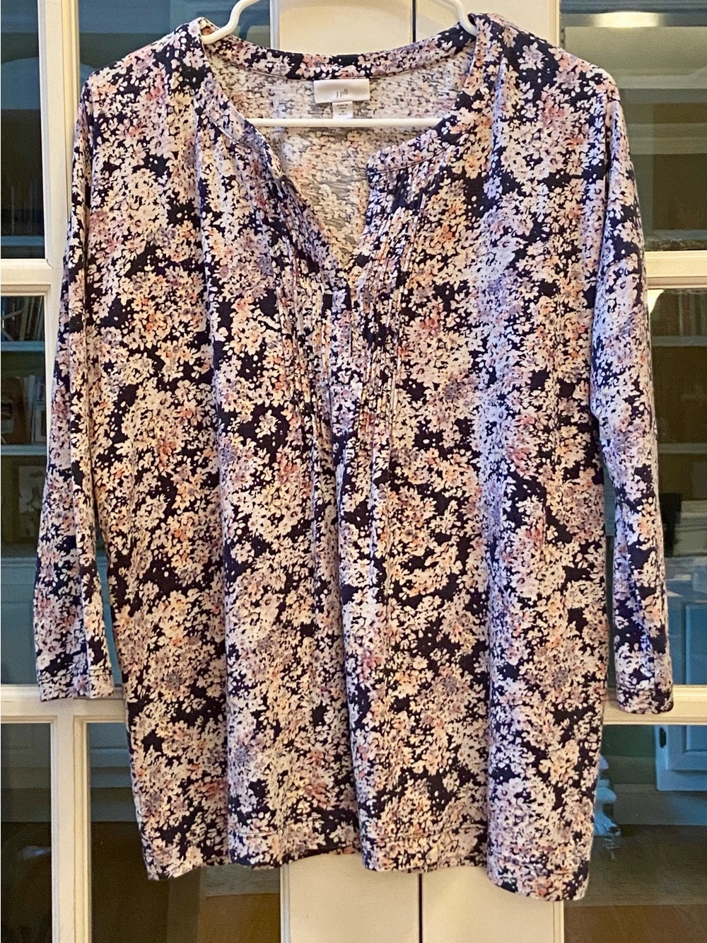 J. Jill Split Neck Floral 3/4 Sleeve Top Size Medium